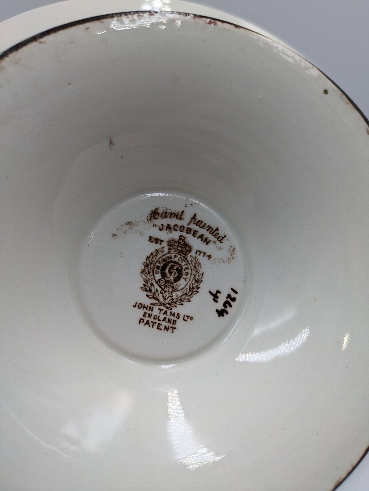 Crown Pottery Bowl John Tams Antique "Jacobean" Pattern Fruit Bowl Dish Pedestal