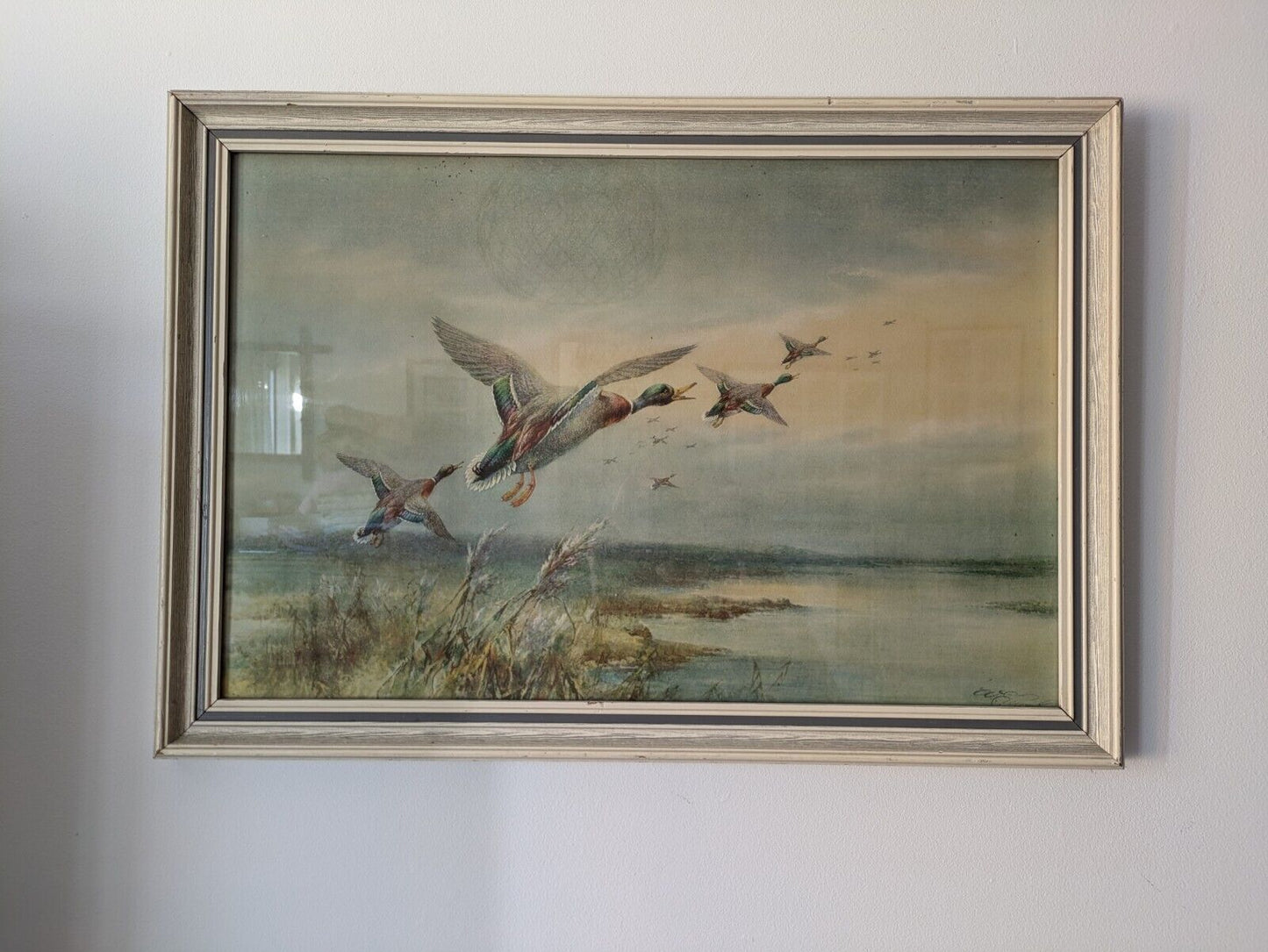 VTG W E Powell Framed Print Ducks Over The Salt Flats Picture Bird Rare Flying
