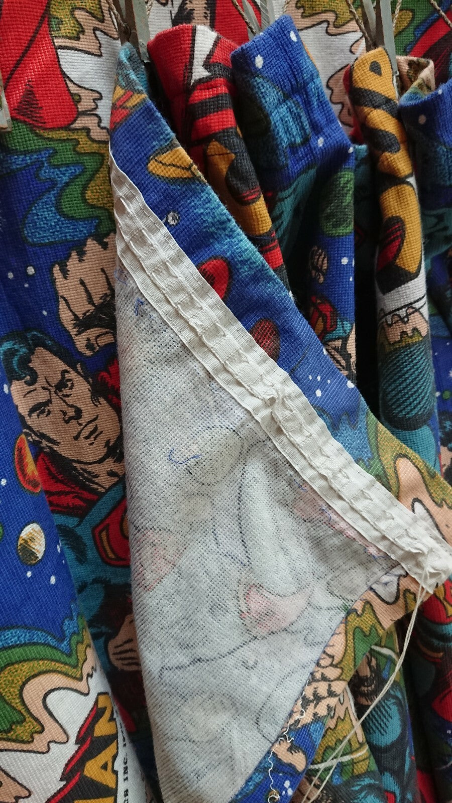 Vintage SUPERMAN DC Comics 1979 curtains childrens superhero 139cmD 163cmW retro