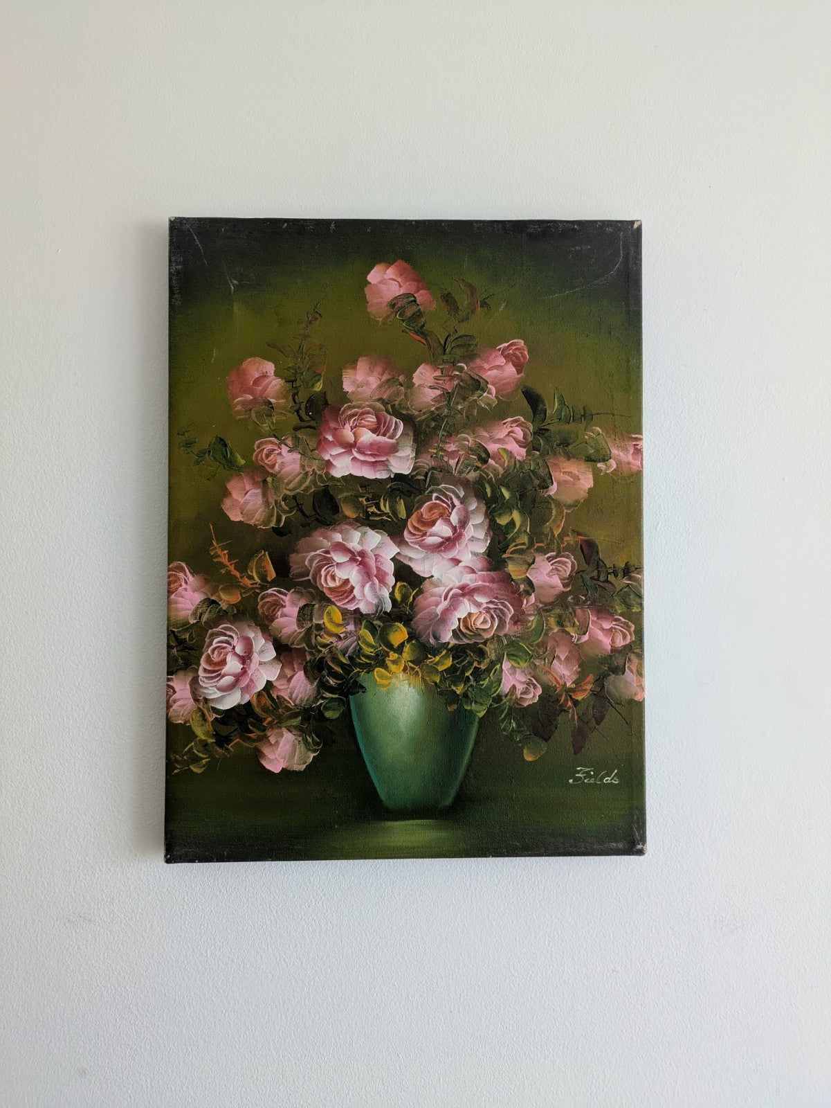 Signed Oil Painting Floral Bouquet Picture Vintage Still Life On Canvas Fields