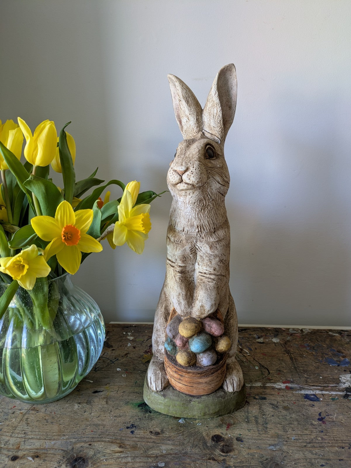 The Stone Bunny Rabbit Happy Easter Basket 2006 Signed Tella M Stein Pastel Eggs