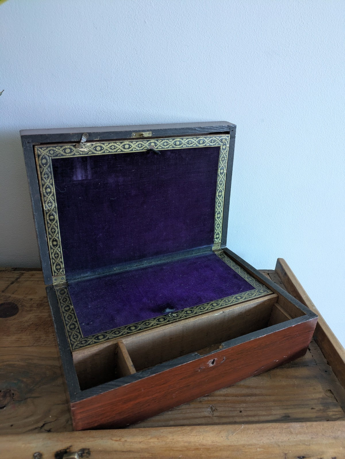 Antique 19th Century English Art Nouveau Campaign Writing Slope Desk Velvet Rare