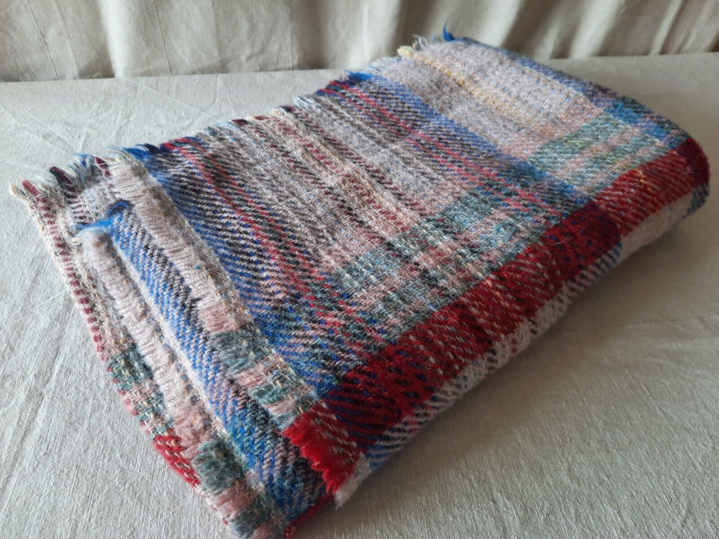 TWEEDMILL 100% Wool Sofa Throw Bed Blanket CHEQUERED CHECK RED BLUE RUG PICNIC