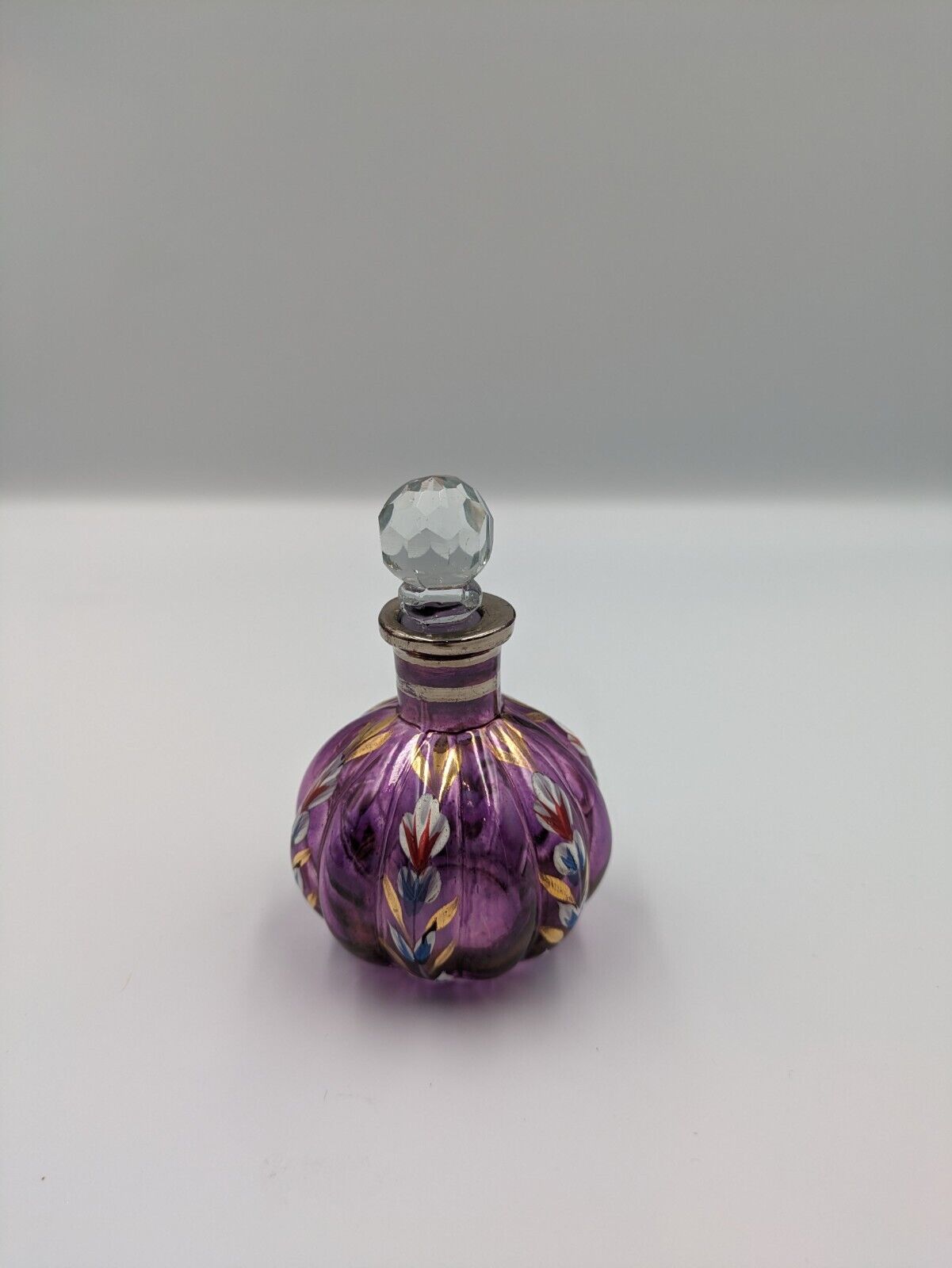 Painted Purple Scent Perfume Bottle with Stopper Vintage Style Glass Amethyst