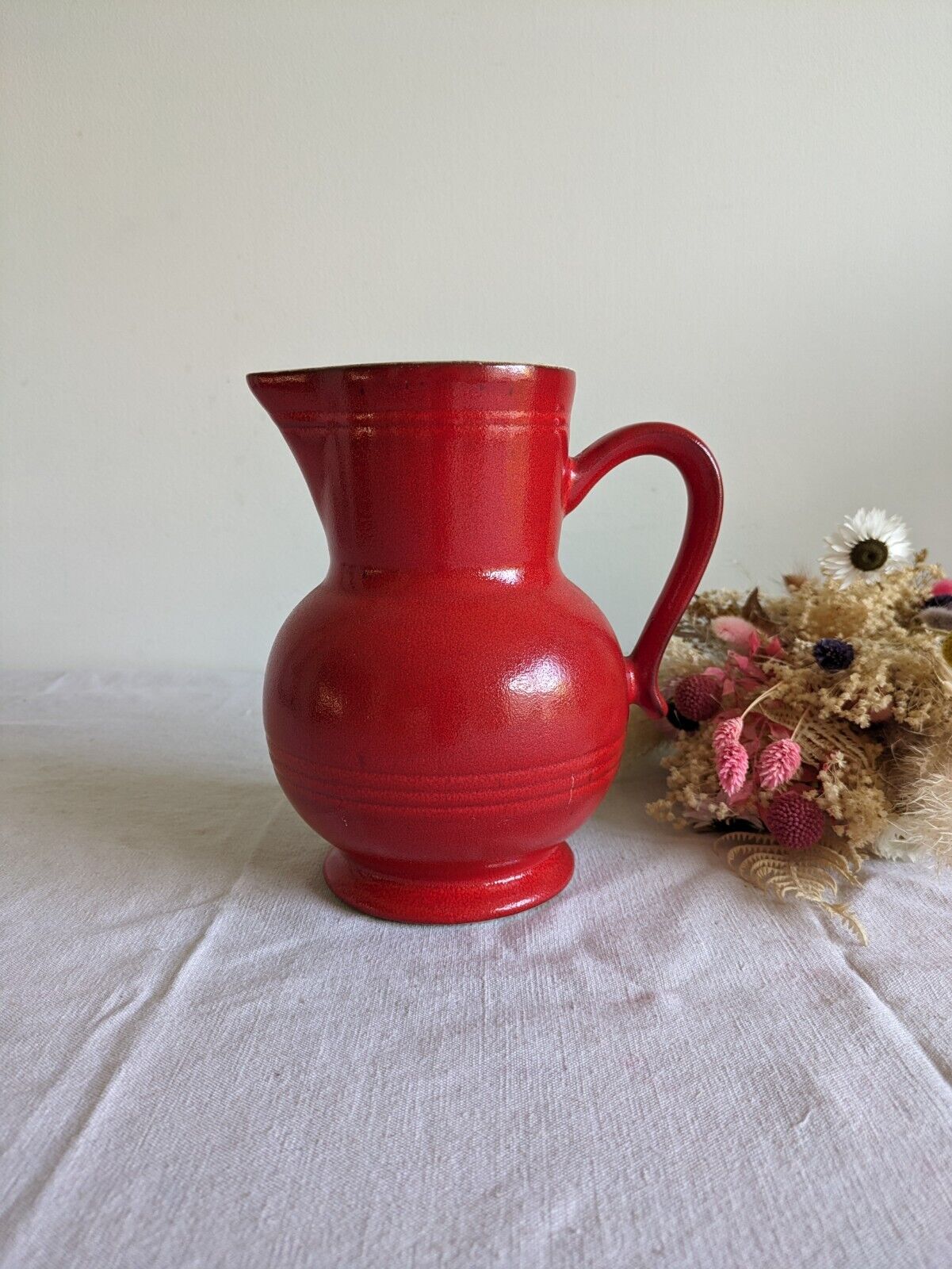 French, Emile Henry, Red creamer/milk jug 1.3 Litres, Made in France Juice Vase