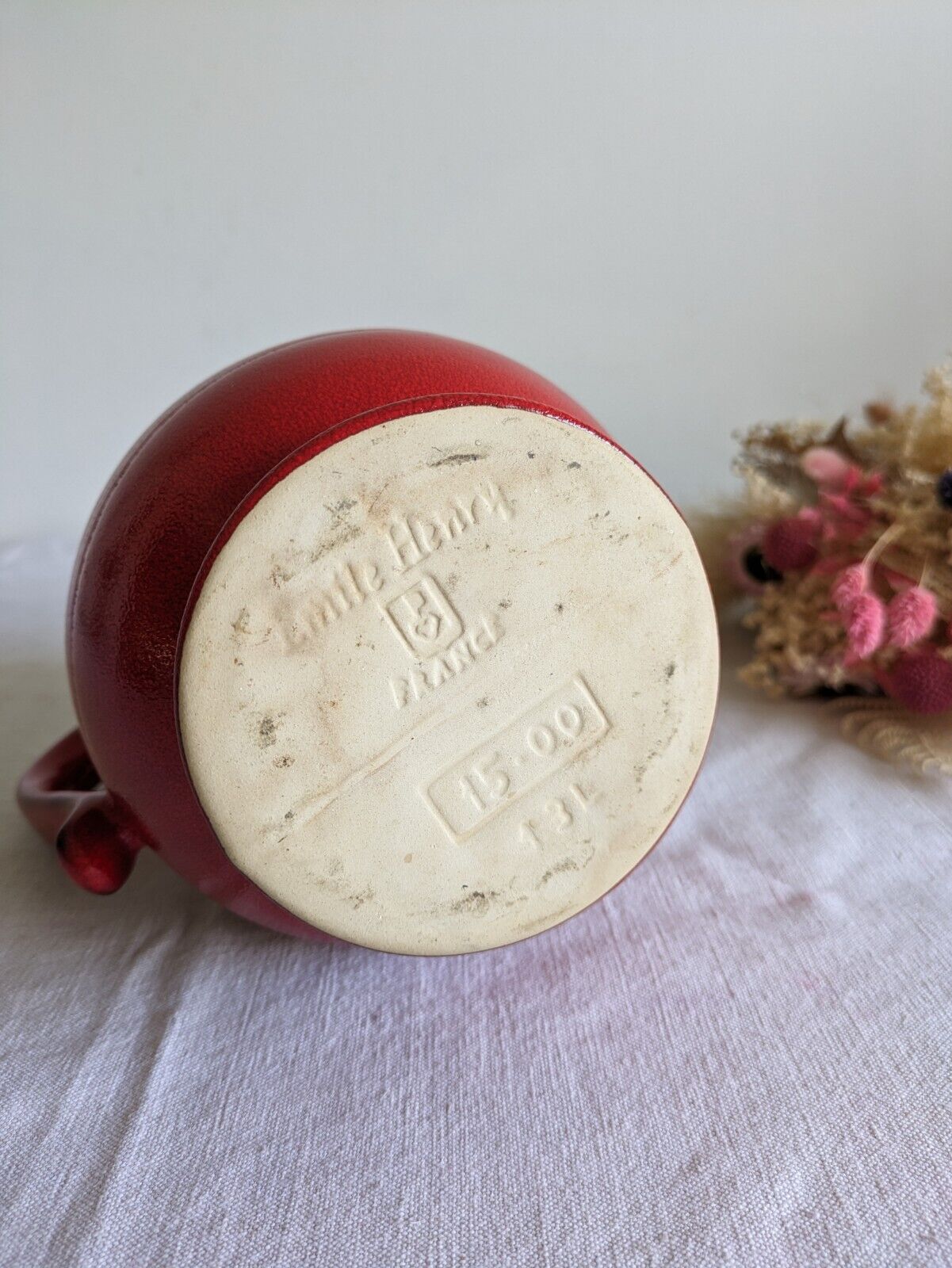 French, Emile Henry, Red creamer/milk jug 1.3 Litres, Made in France Juice Vase