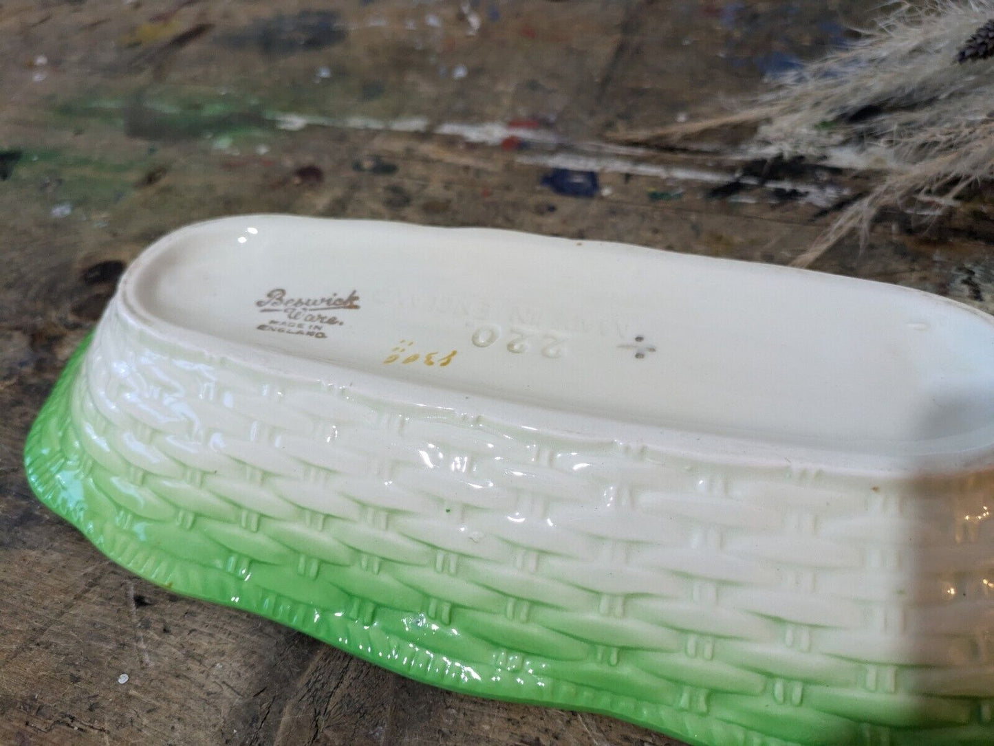 Beswick Ware Pattern 220 Celery Dish Large Long Basket Weave Vintage Retro Vgc