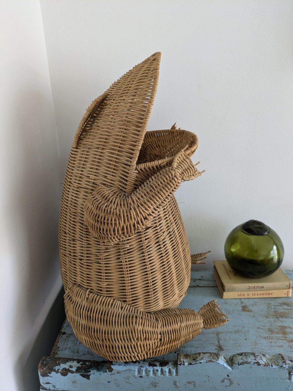 RARE VTG Wicker Frog Waste Basket Trash Can Bin Magazine Storage LARGE Prop MCM