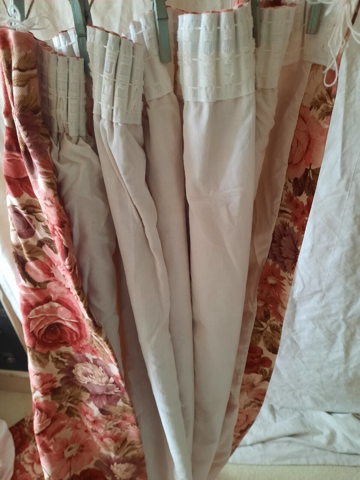 Vintage Boho Rose Floral Curtains Shabby Chic Linen W192cm D218cm floor Length