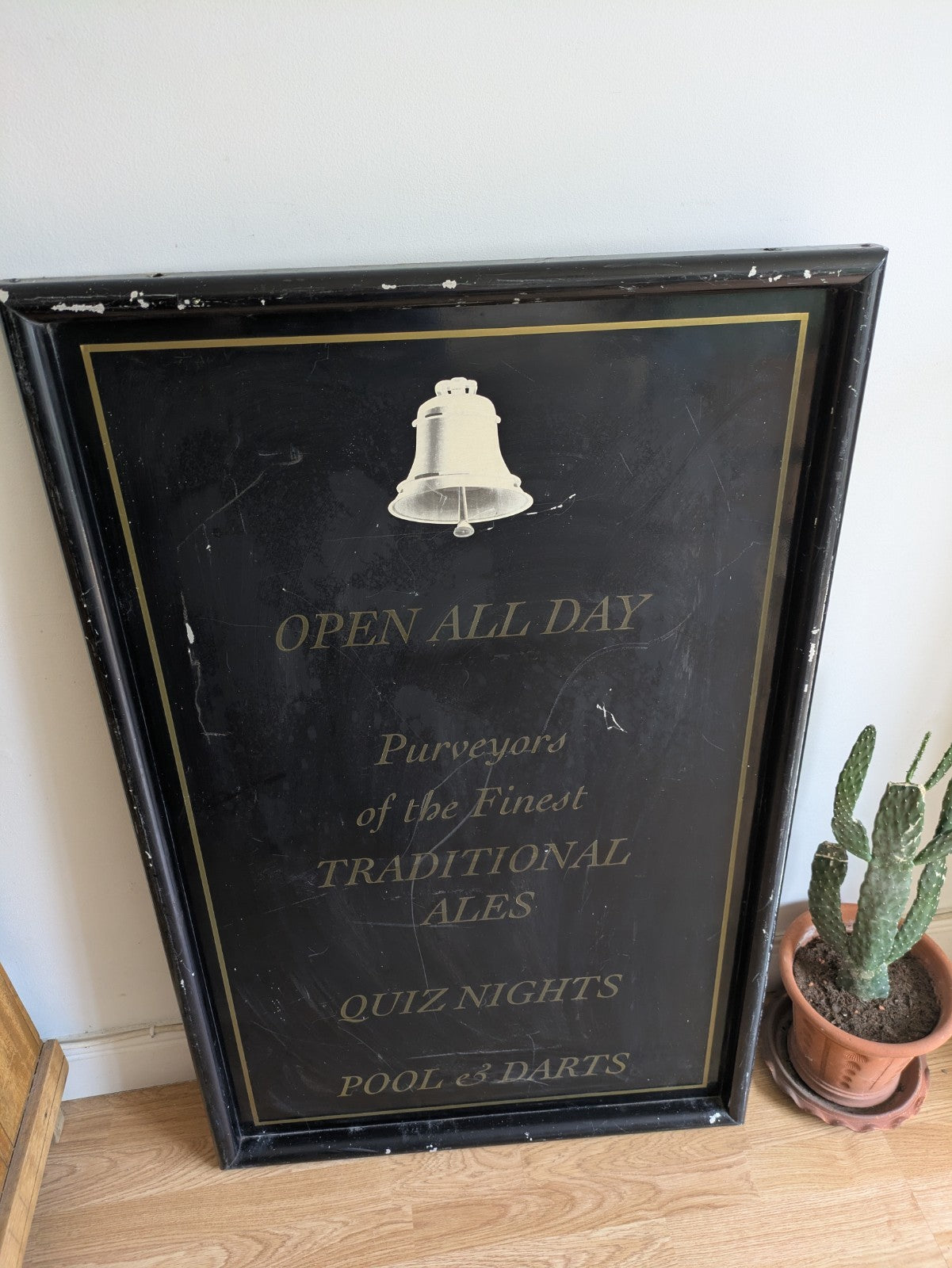 Vintage Large Metal Pub Sign Traditional Ales Quiz Pool Darts Black Chalkboard
