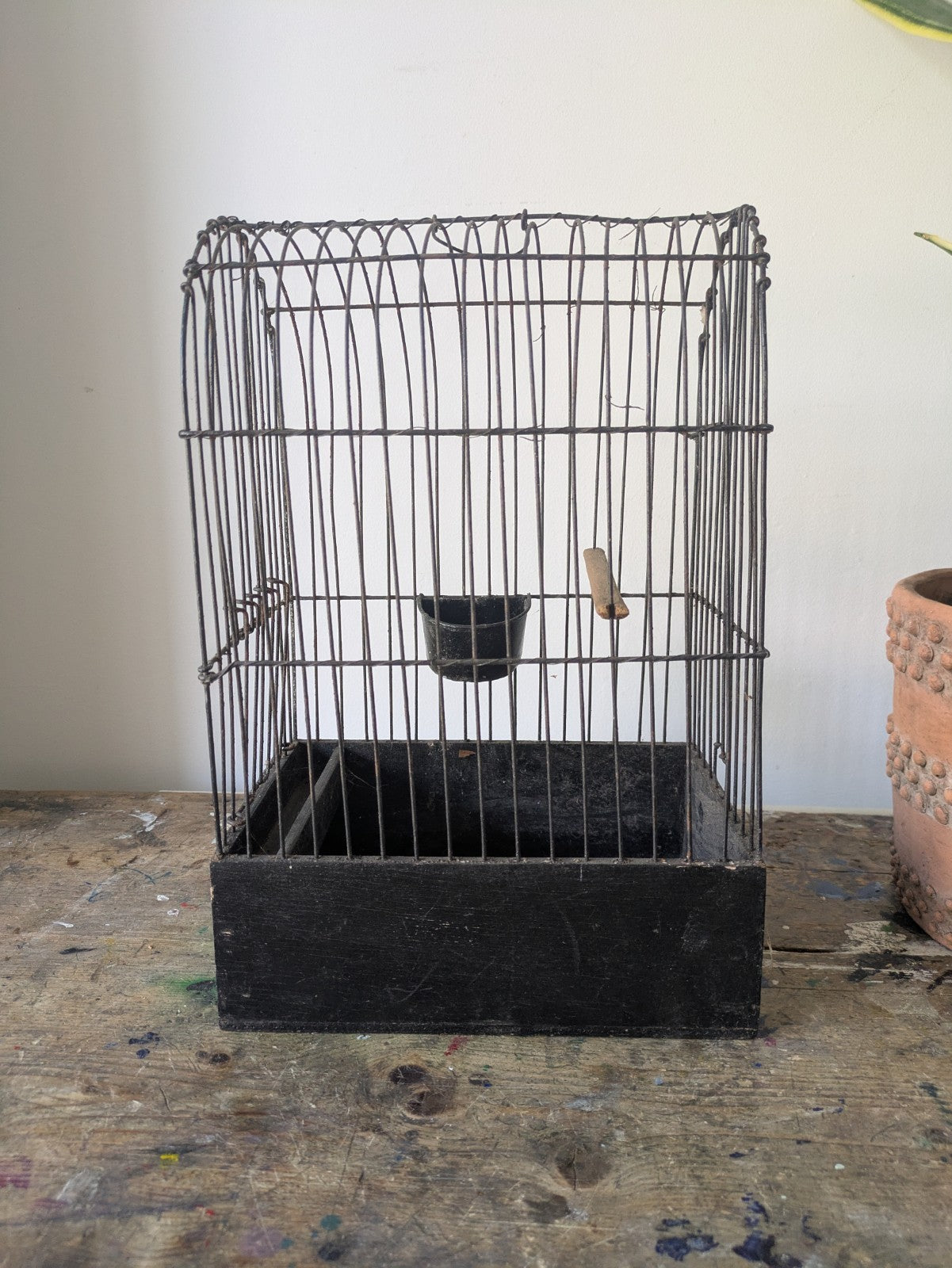 VTG Canary Black Wire Show Carry Bird Cage Decor Bird Cage Wooden Antique Prop