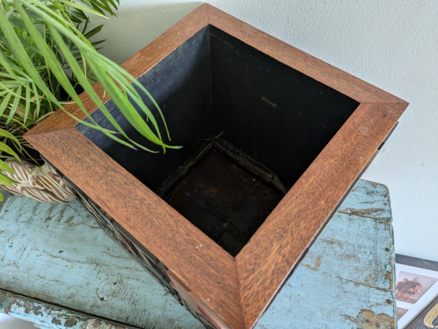 Large Vintage Antique letterpress wooden Printing Blocks Mosaic Planter Pot Bin