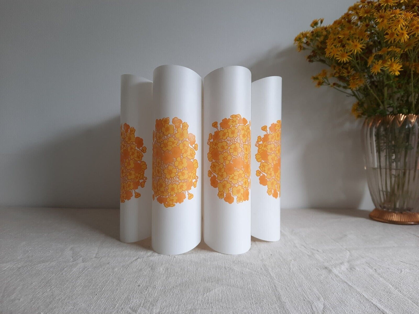 Mid century Vintage orange light shade Folded Plastic Flower Power Retro Prop