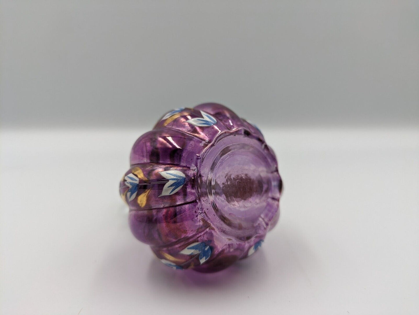 Painted Purple Scent Perfume Bottle with Stopper Vintage Style Glass Amethyst