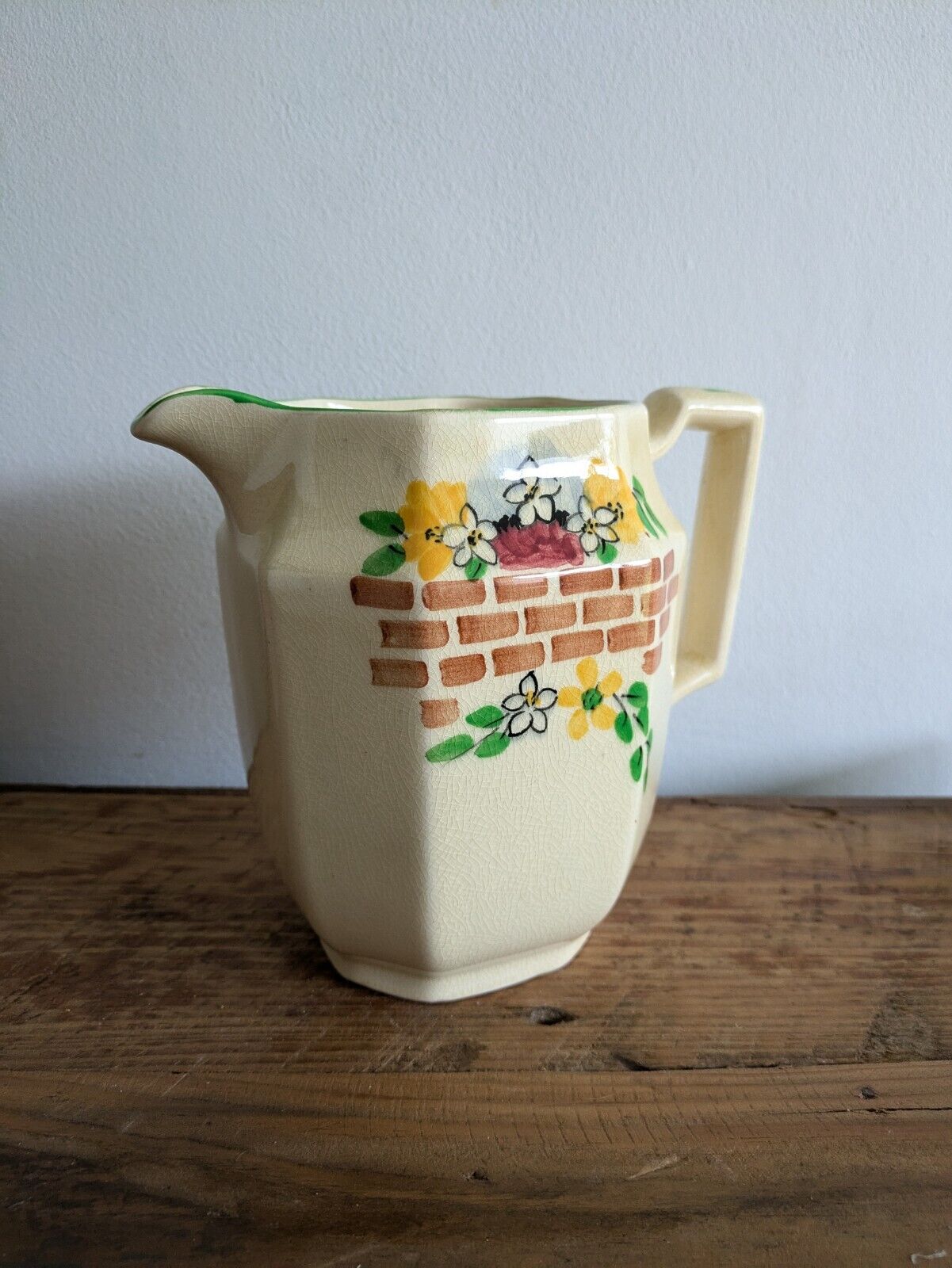 Vintage 1930s Rare Staffordshire Floral Large Pitcher Jug Prop Art Deco Milk Vgc