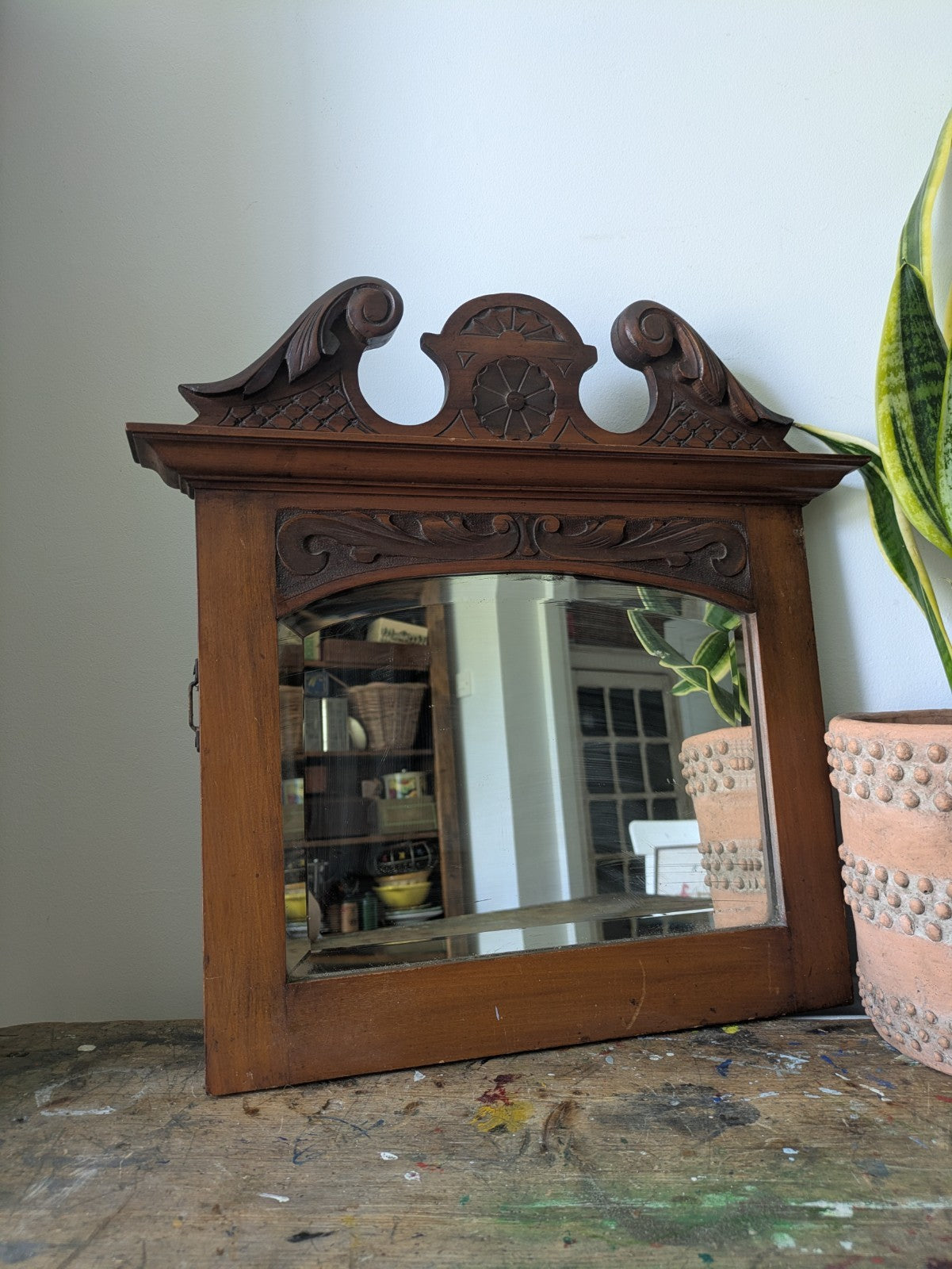 Antique Mahogany dressing table mirror Bevelled Wall Antique Vintage Prop Film