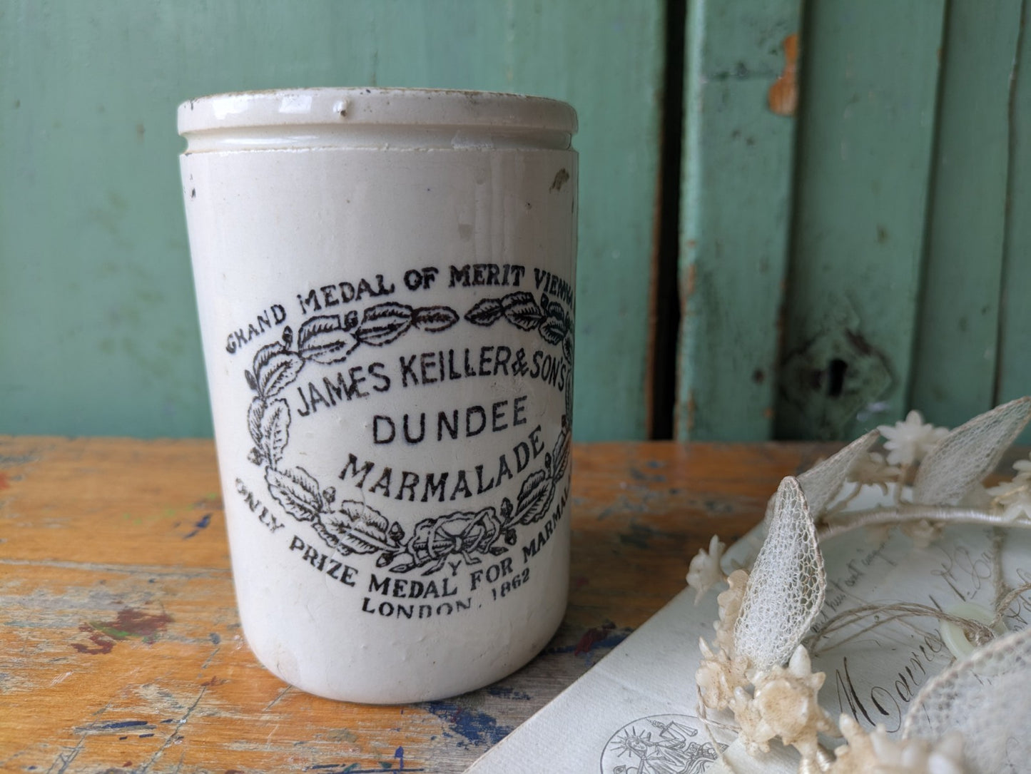 Antique James Keiller & Son’s Dundee Marmalade English Advert Pot, c. 1885 Vtg