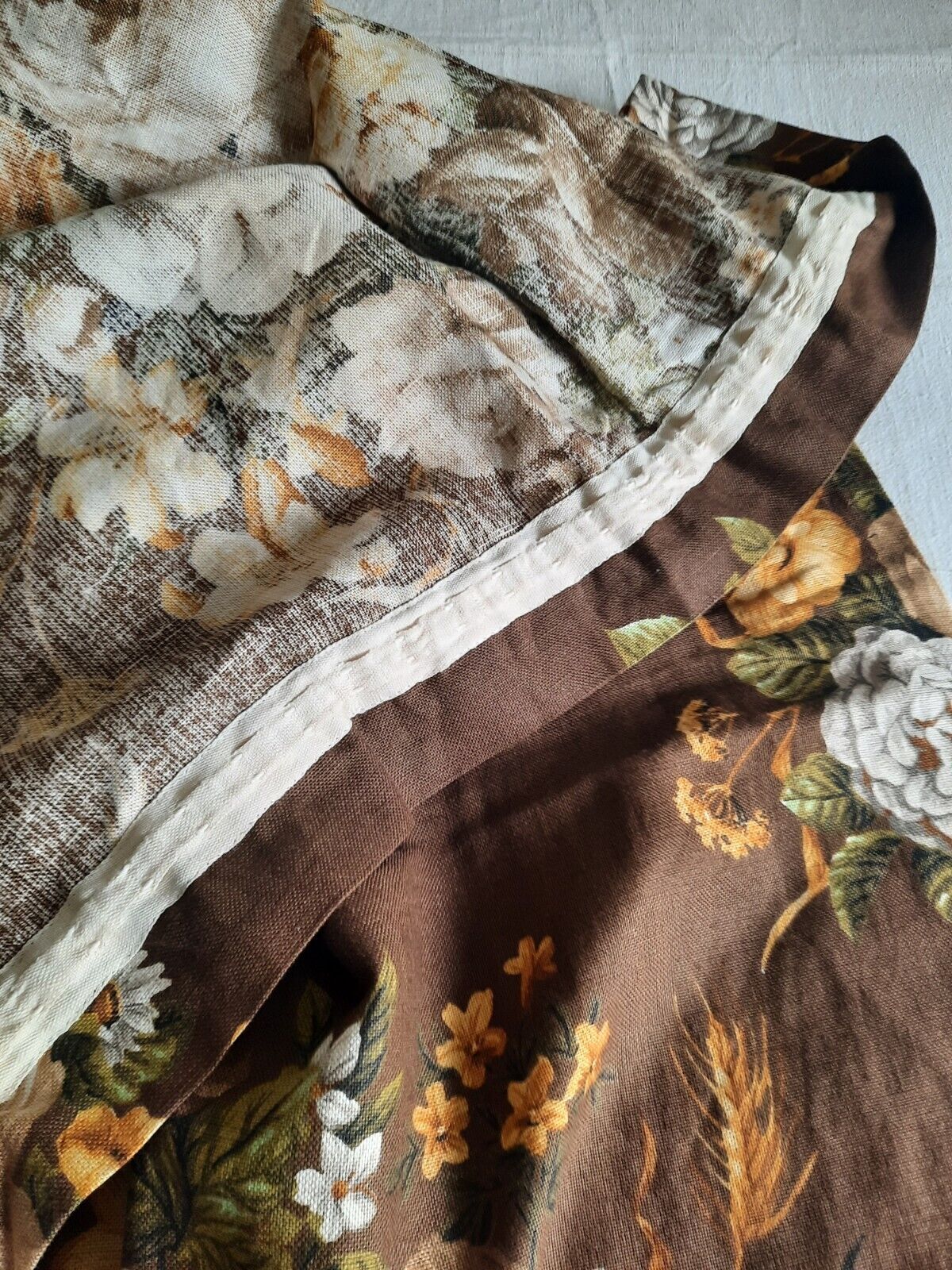 Vtg Moygashell Curtain Brown Fabric Thick 245cmLX 130cmW Retro Rose Floral