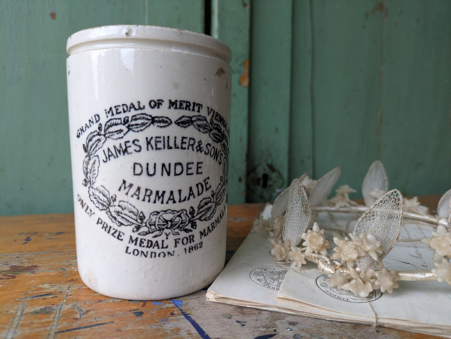 Antique James Keiller & Son’s Dundee Marmalade English Advert Pot, c. 1885 Vtg