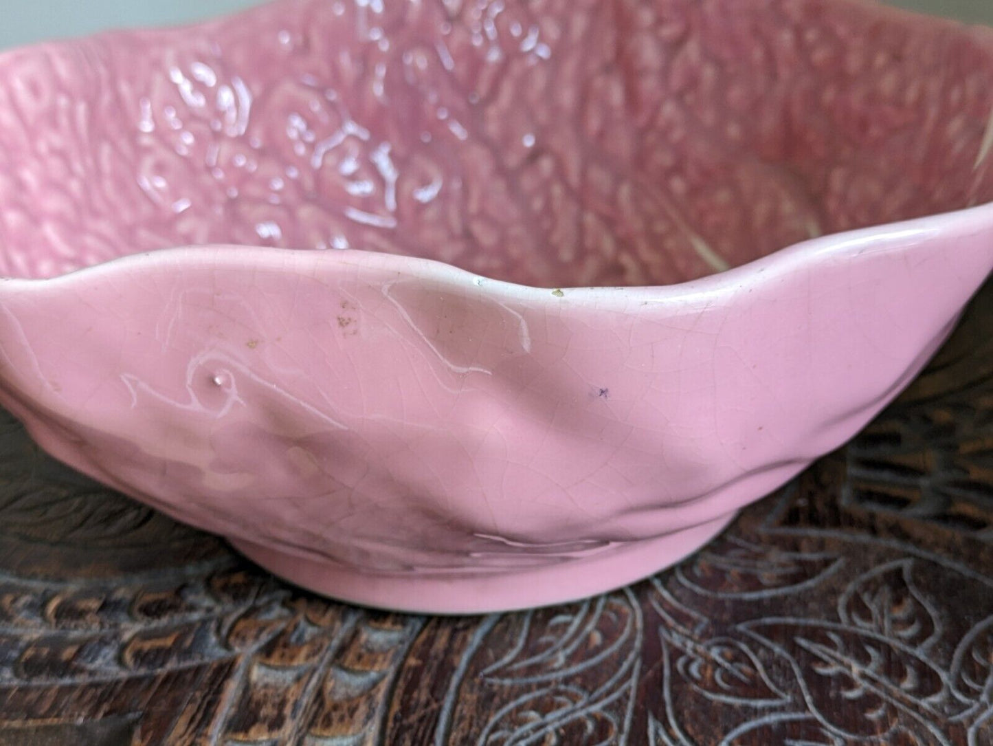 Vintage Faianca Subtil Pink Cabbage Large Leaf Vegetable Bowl Portugal Serving