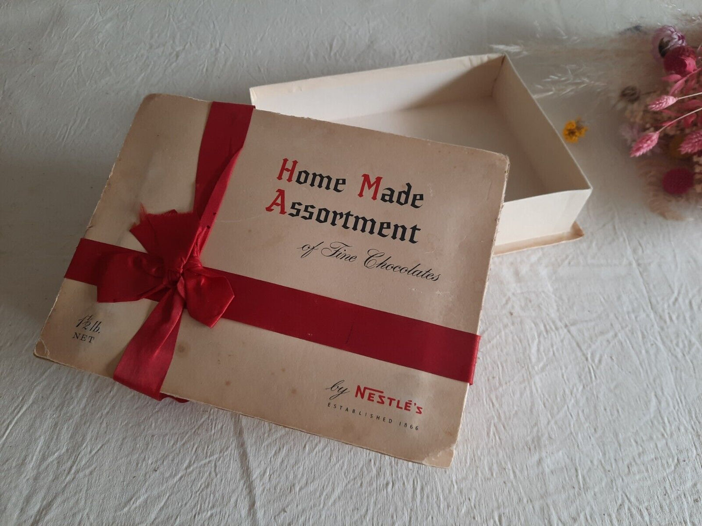 Vintage Nestlé Chocolate Advertising Box, c 1940's, 1/2lb, Home Made Assortment