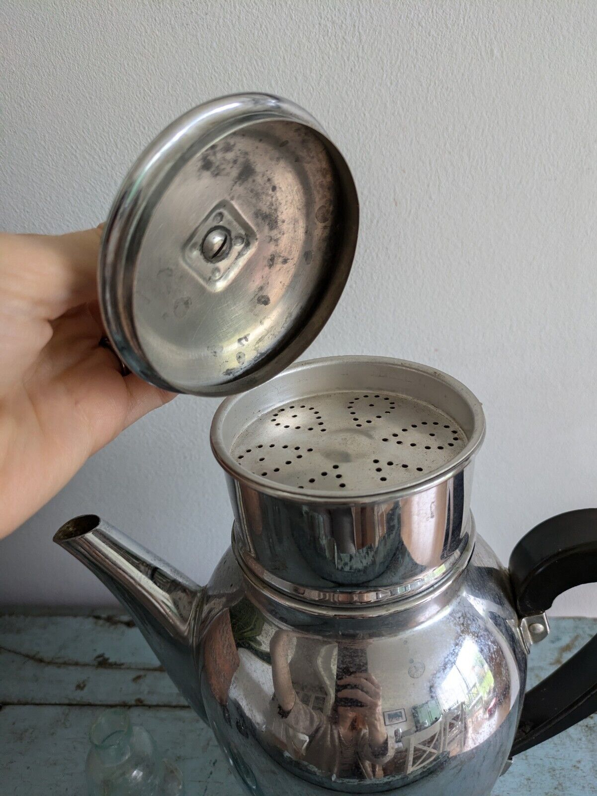 DAB Cafetière France Cuivre Chrome Coffee Pot Prop Larque Depose Kitchen Cafe