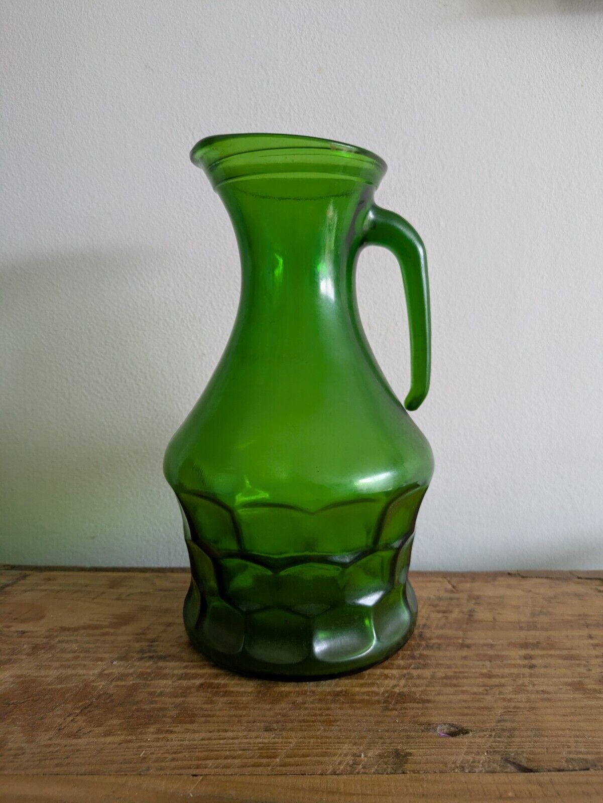 Vintage Italian Bormioli Green Glass Carafe Pitcher Vase Honeycomb Pattern Prop