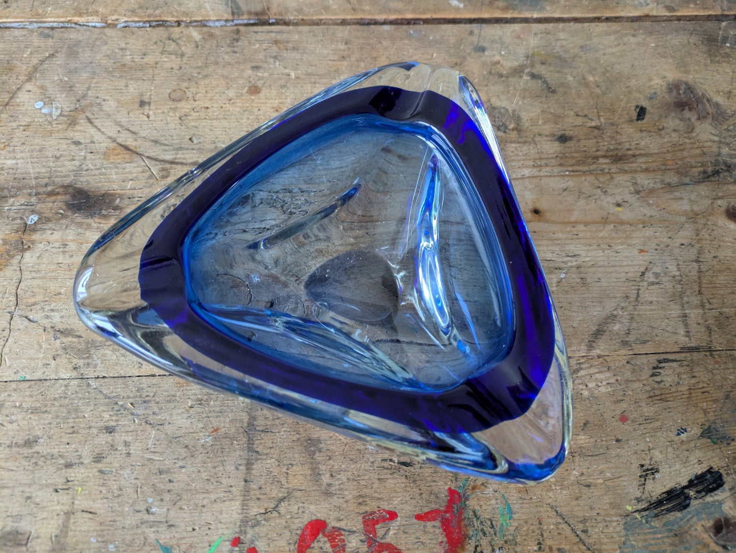 VINTAGE ITALIAN MURANO SOMMERSO ART GLASS DISH MID CENTURY Modern Ash Tray BLUE