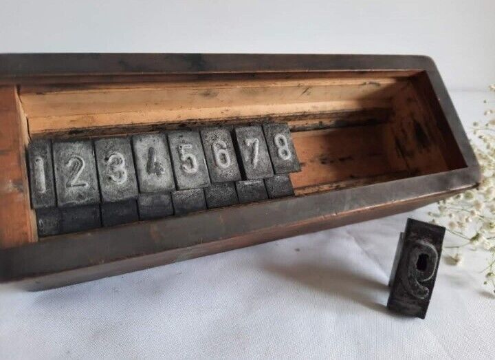 Boxed set Letterpress Printers Type Printing blocks complete numbers stamps old