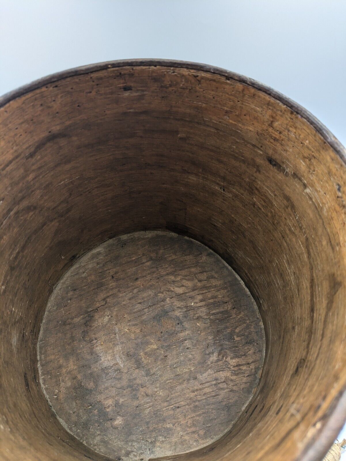 Vintage Bentwood Primitive Heavy Iron Grain Measure Pot Handmade Banded Metal