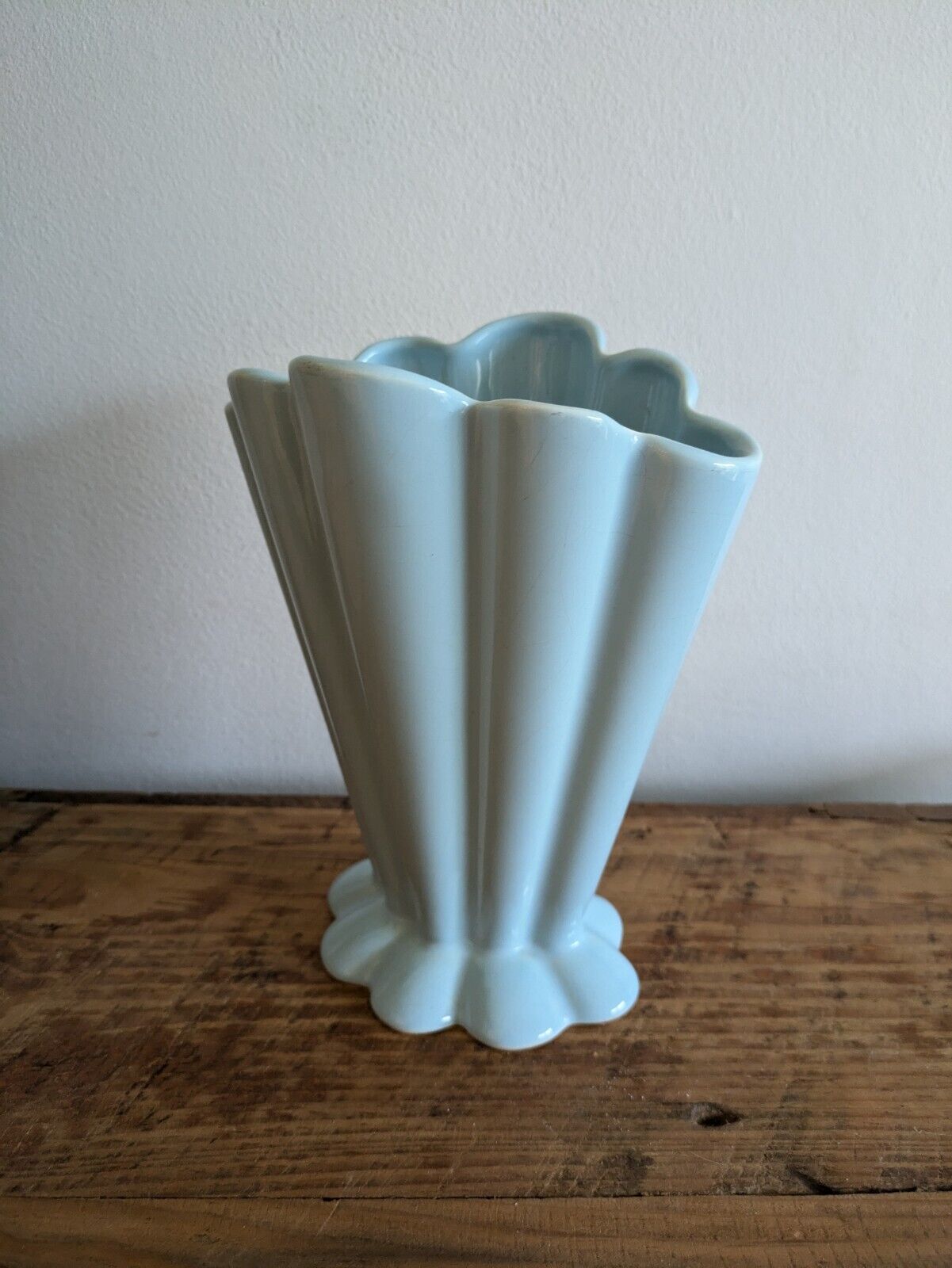 Vintage Candlelight England Blue Art Deco Vase Kingston Pottery Fan Mantle Retro