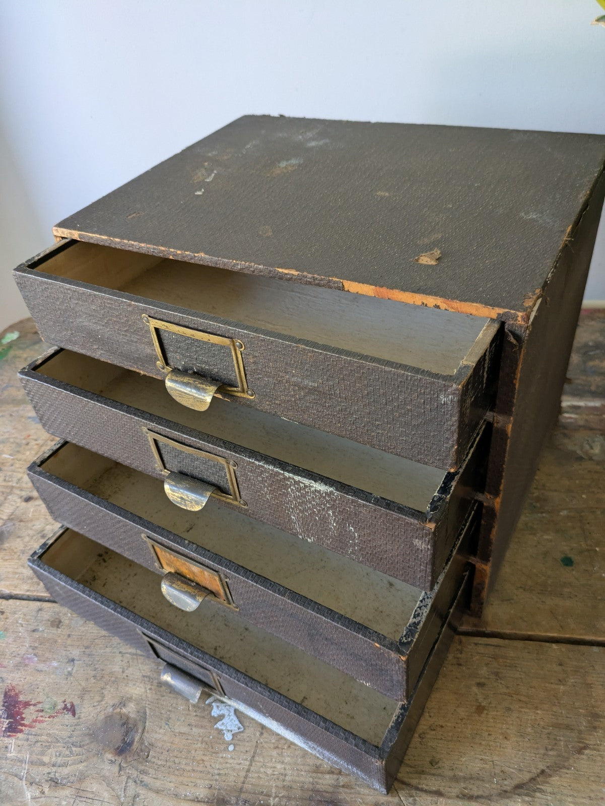 Vintage 4 Drawer Stationary Drawers Box Display Cabinet Industrial Office Desk.