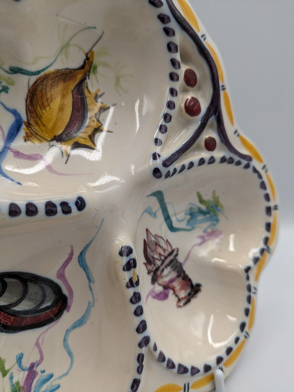 Hand Painted Ceramic Portuguese Seafood Platter Plate Dish Mussels Vtg Serving