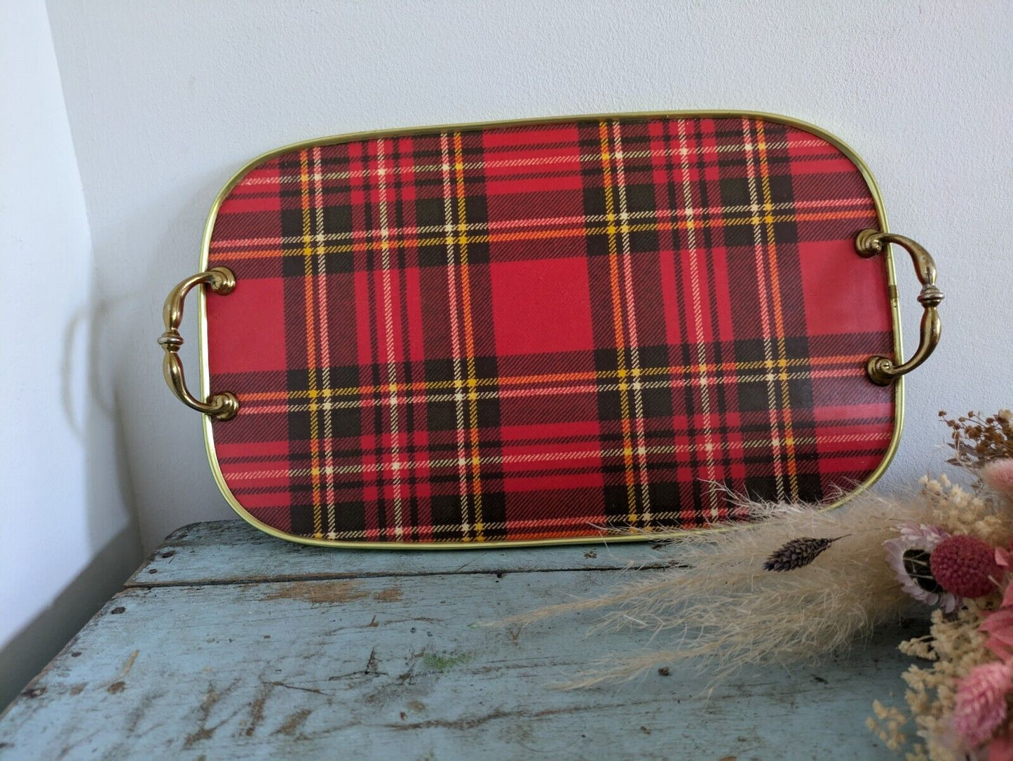 Vintage Strathmore Melamine Tartan Red Plaid Serving Tray lap dinner Old Retro