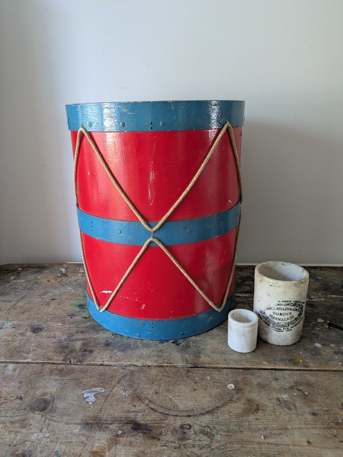 Vintage Drum Percussion Instrument Barrel Planter Table Xmas Tree Holder Stand