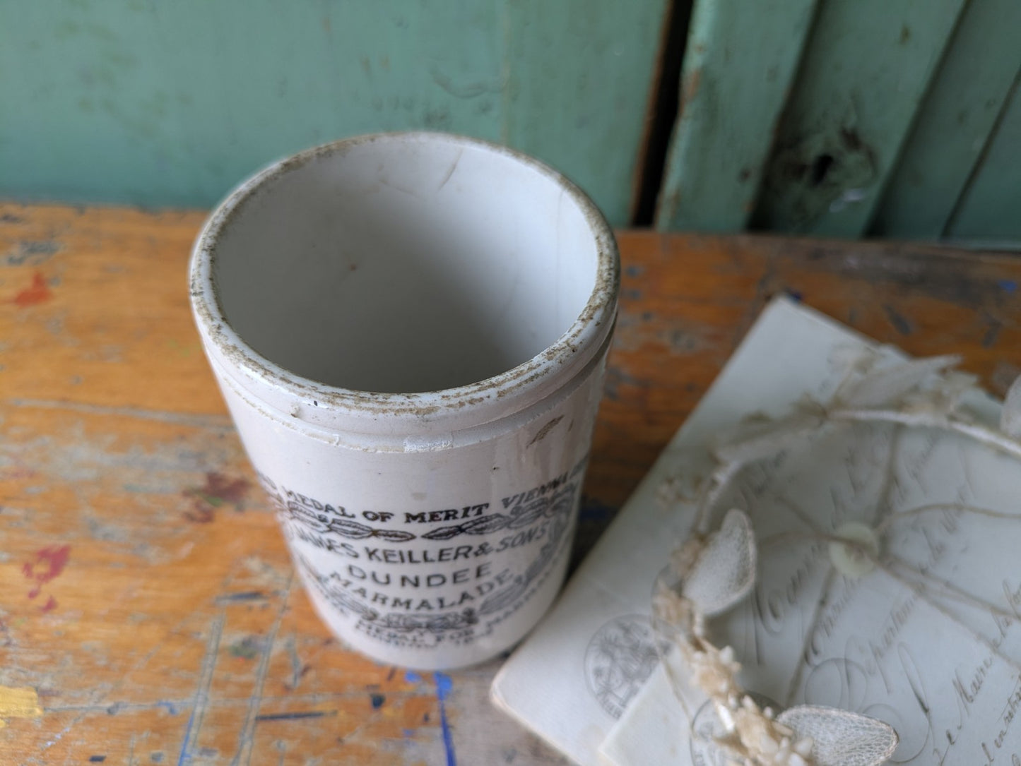 Antique James Keiller & Son’s Dundee Marmalade English Advert Pot, c. 1885 Vtg