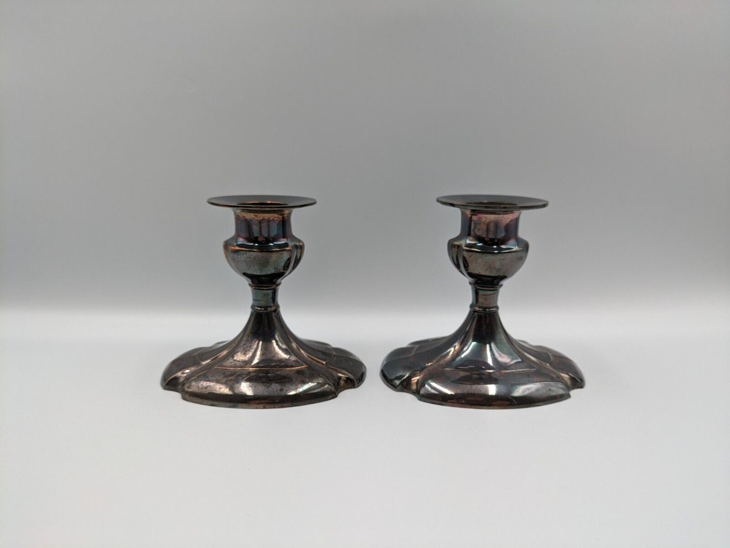 Vintage Electro Plated Zinc Alloy Candlestick Holders Pair Antique LB EP Prop