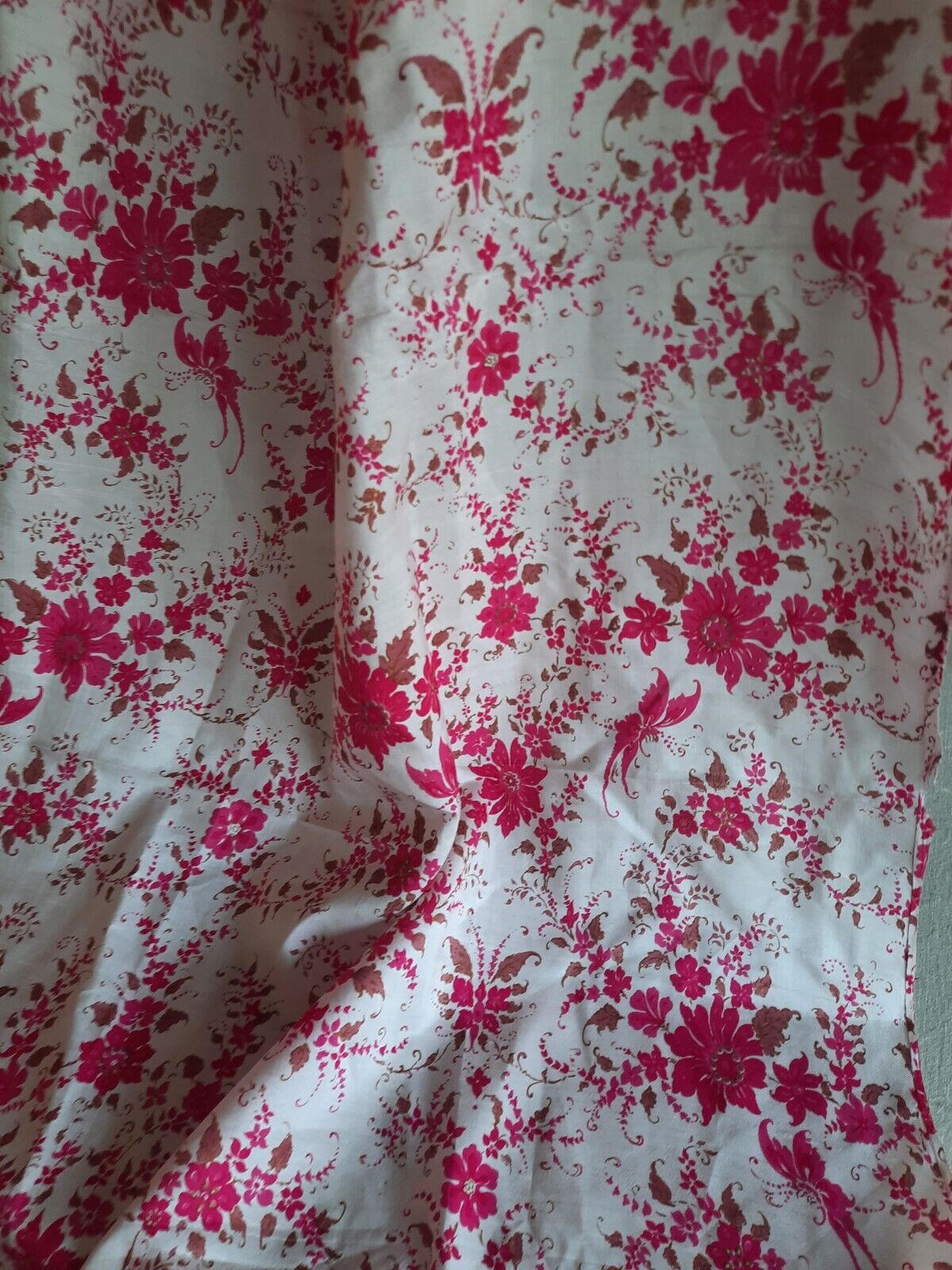 Rare vintage thai silk hand woven Pink Floral 95cm X 180cm Craft Fabric Material