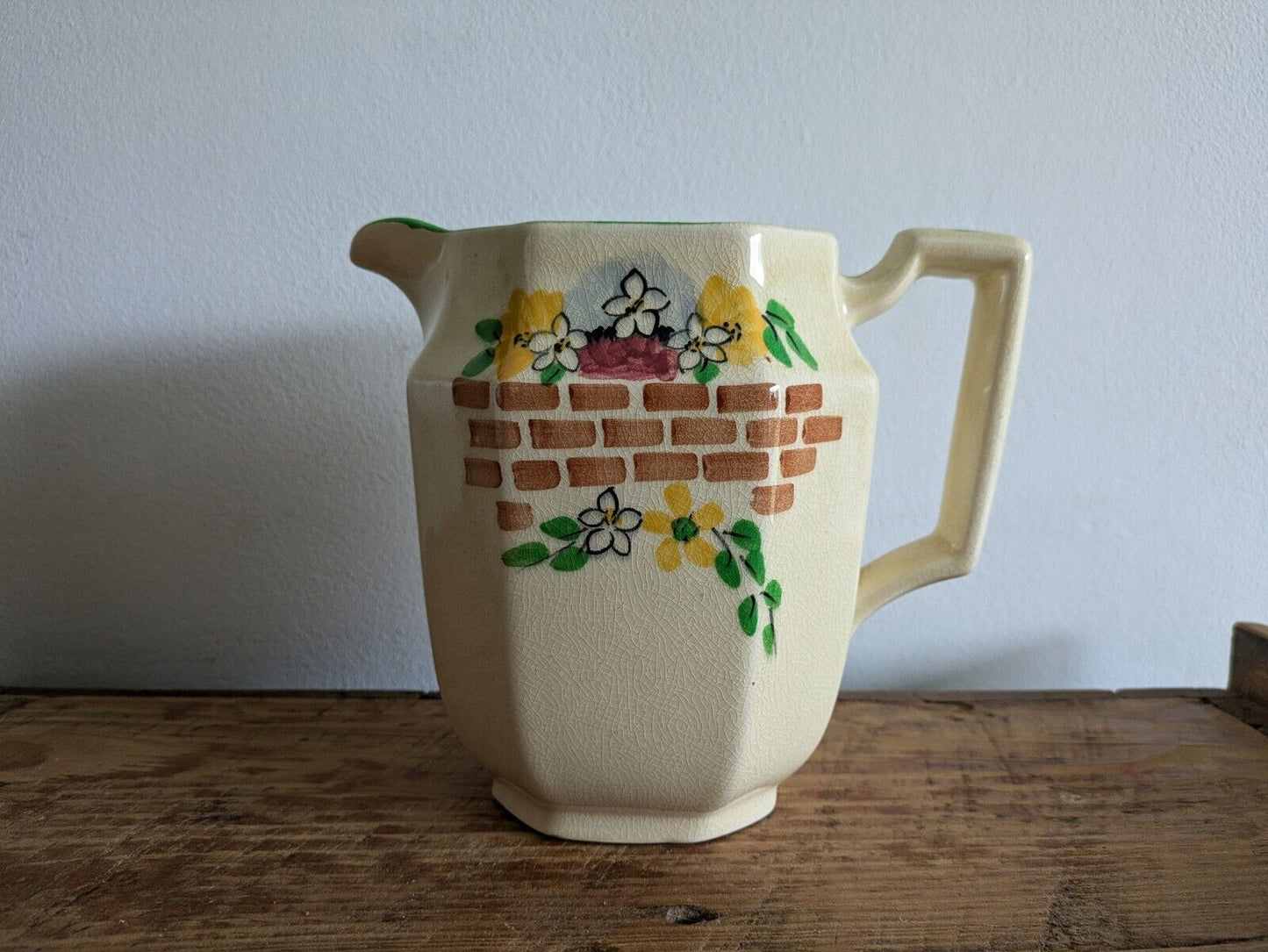Vintage 1930s Rare Staffordshire Floral Large Pitcher Jug Prop Art Deco Milk Vgc