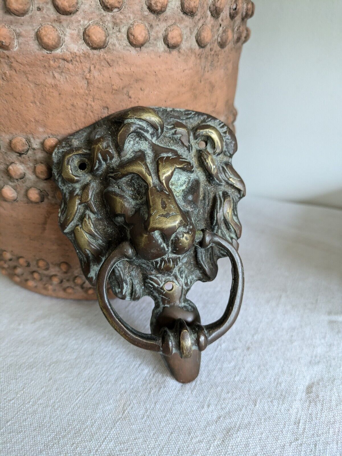 Antique Brass Gold Lion Head Face Front Door Knocker Vintage Handle Large Patina