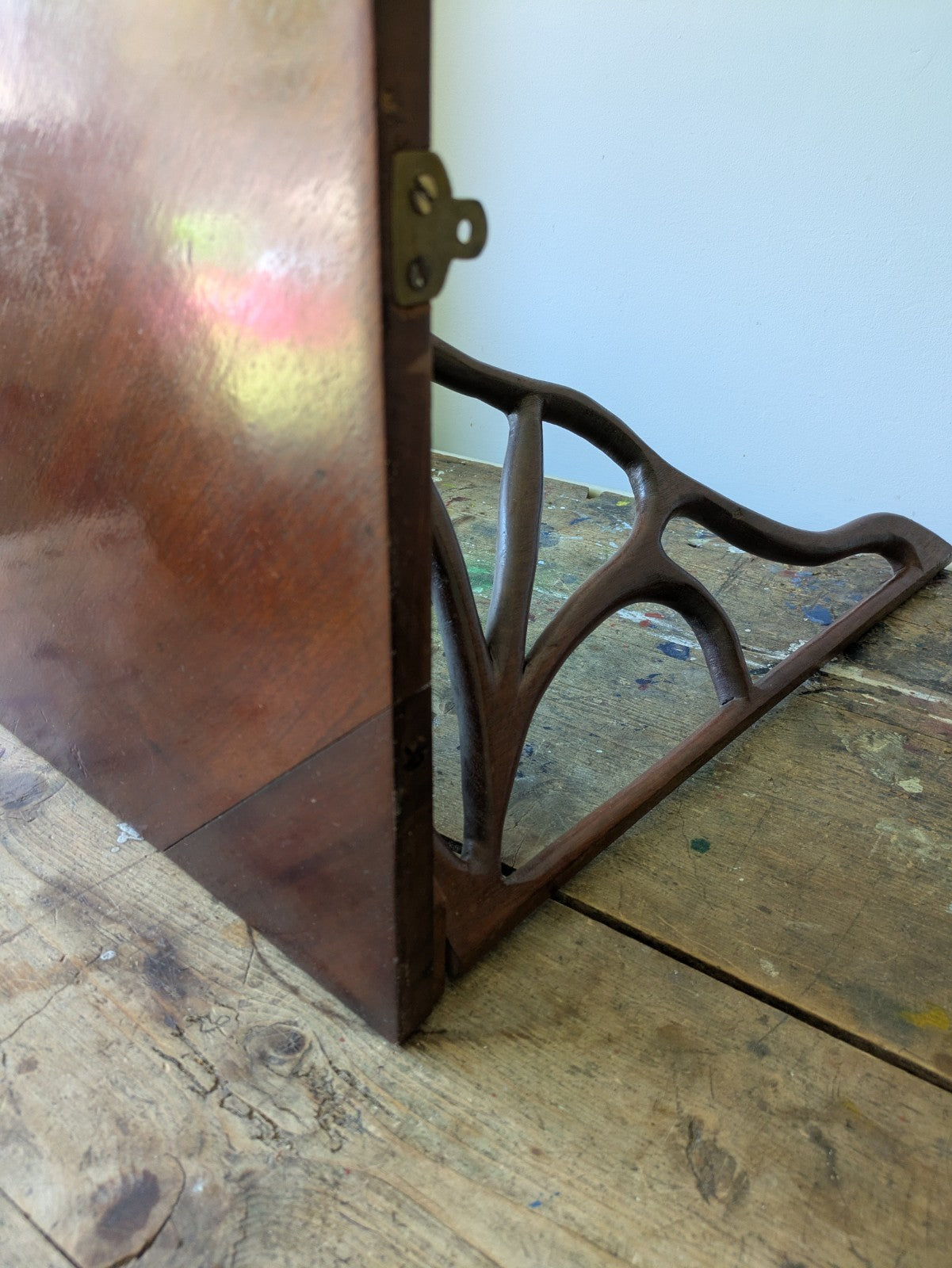 Antique Mahogany Art Nouveau C1890 Hanging Corner Shelf Wood Scroll Victorian