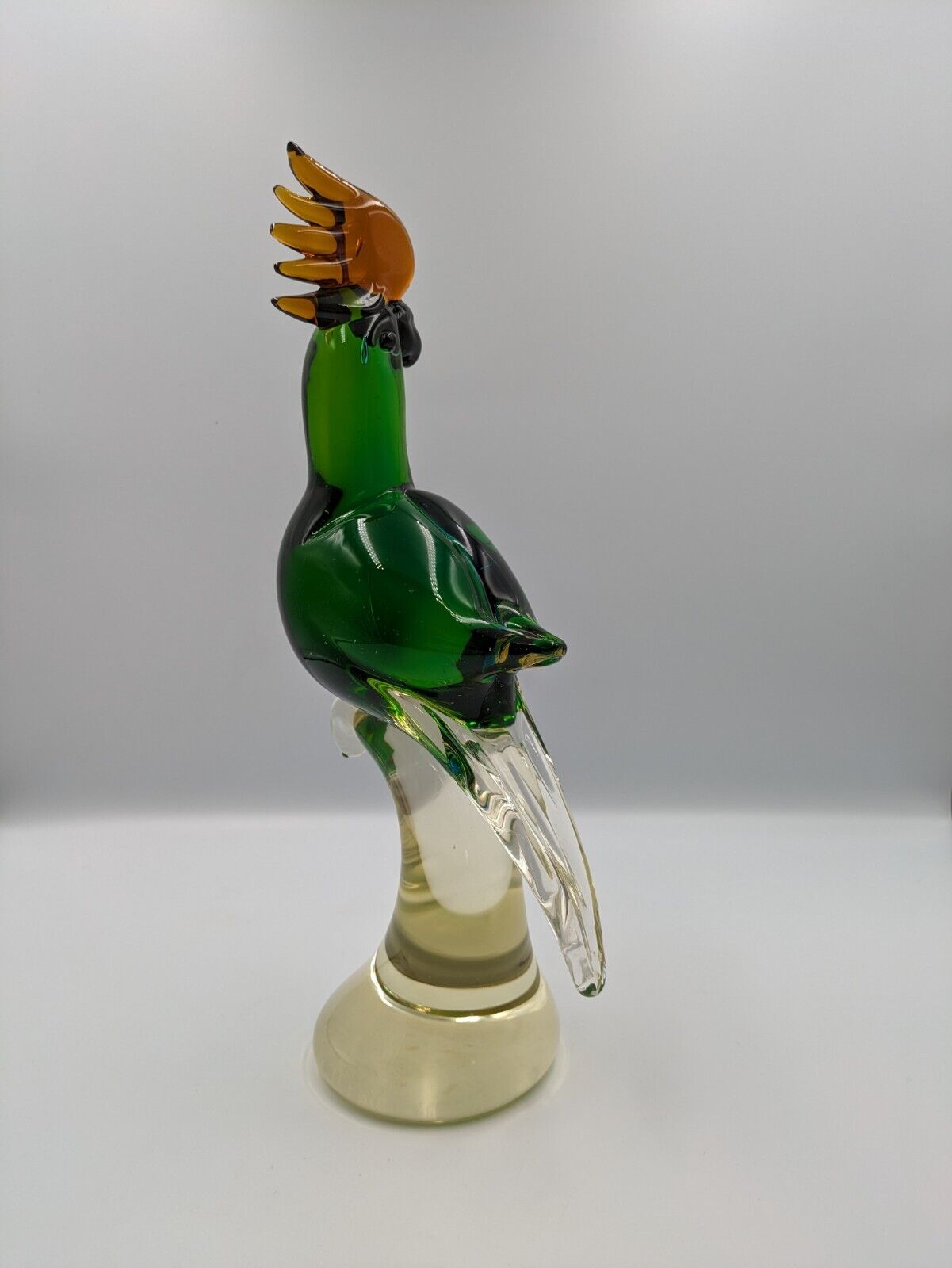 XL Murano Style Aummika Art Glass Green Blue Cockatoo / Parrot Figurine 32.5cmH