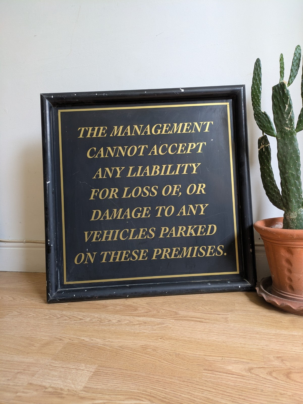 Vintage Large Metal Pub Sign No Liability Valuables Dining Car Park Black Square