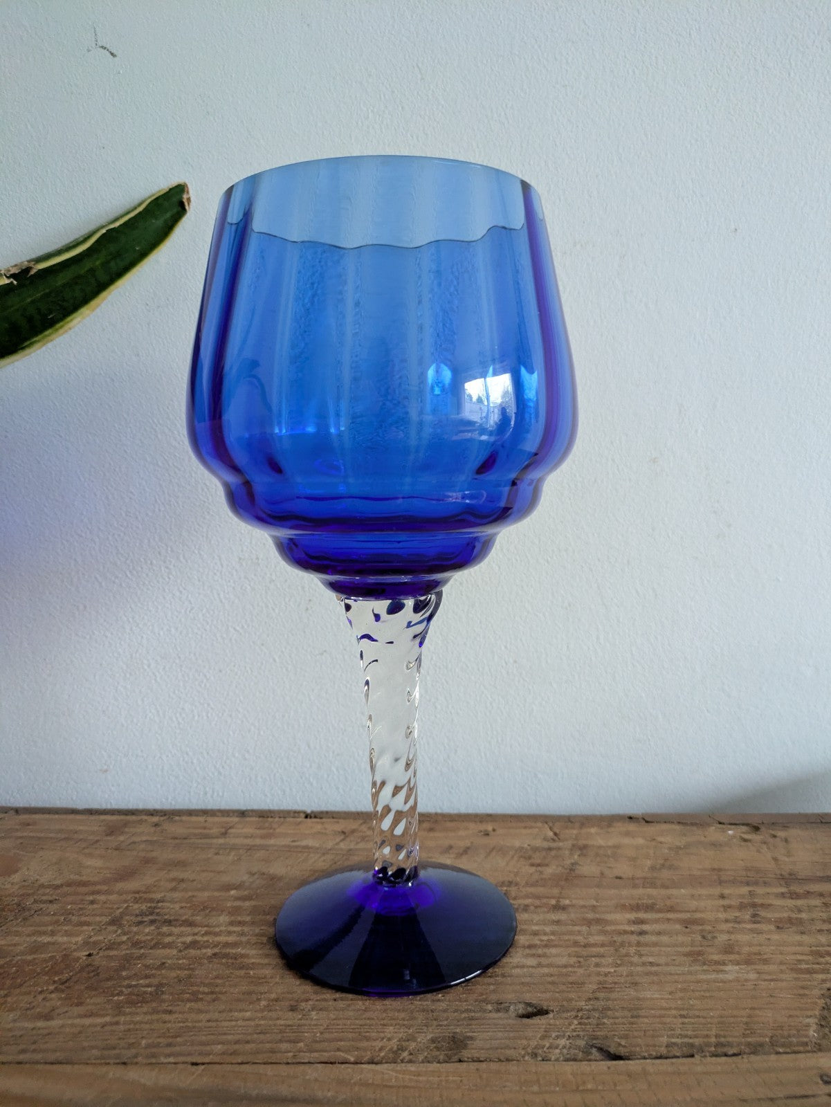 Bohemia Vintage Extra Large Blue Crystal Brandy Glass Retro Mid Century Prop Vgc