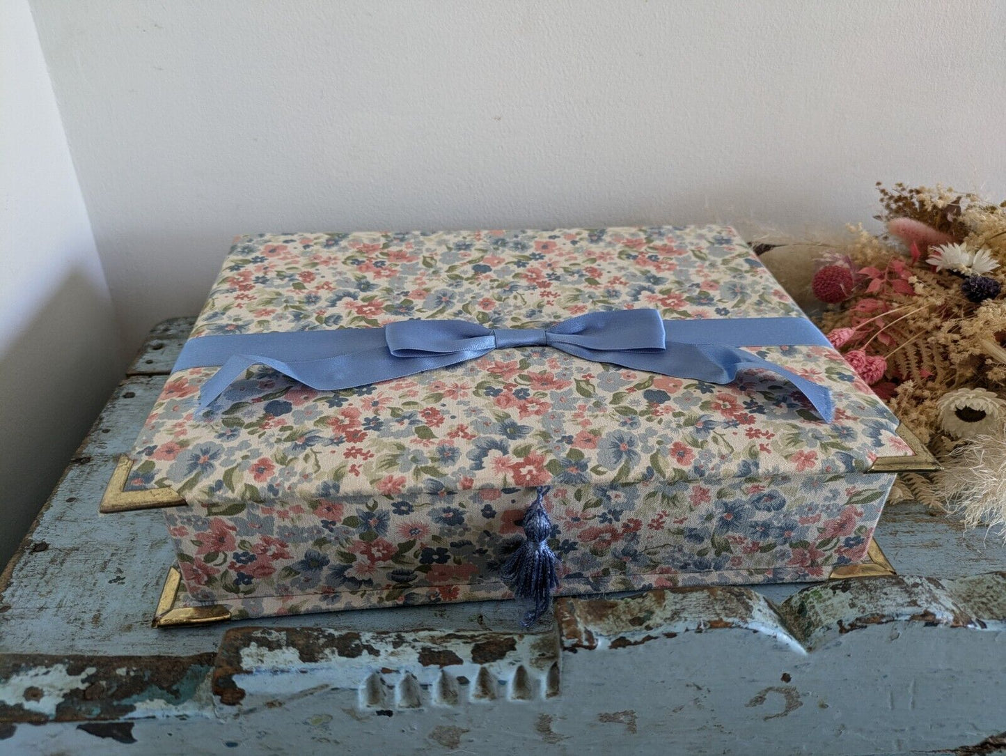 vintage floral Ribbon jewellery box Rose flowers organizer fabric cover Sewing!!