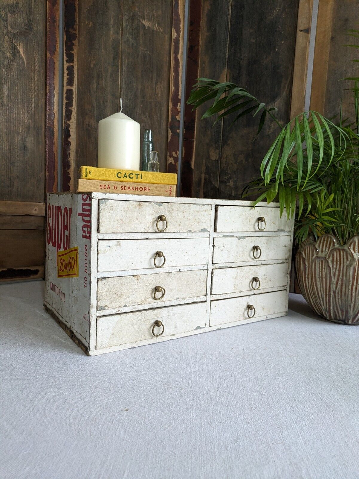 VTG Apothecary Drawer office Motor Car drawers table desk top index Work Garage