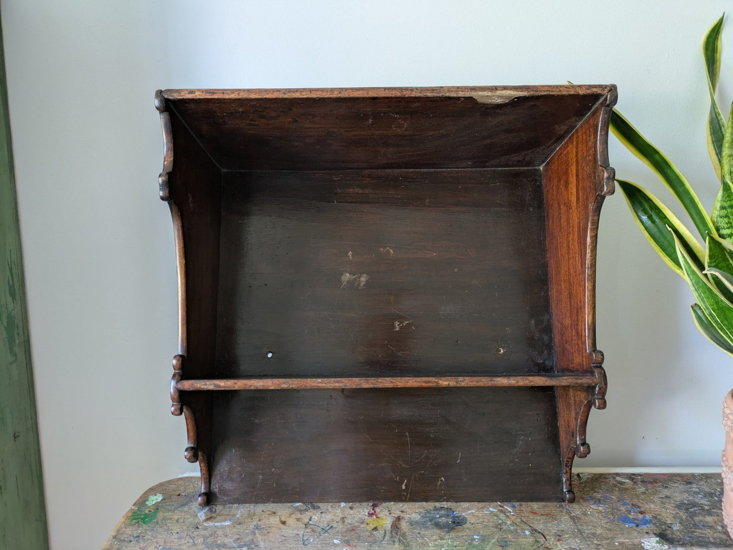 Antique English Oak Gothic Ecclesiastic Georgian Wall Shelf Shelves Waterfall