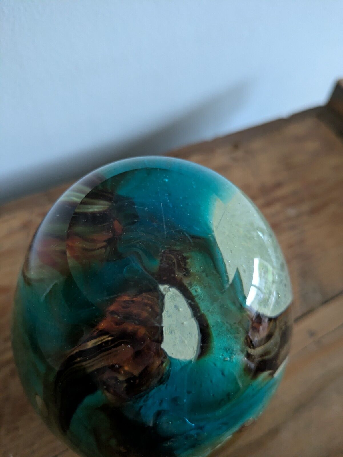 Vintage Mdina Maltese Glass 'Tiger' Pattern Ovoid Vase Art Retro Blue Brown Vgc
