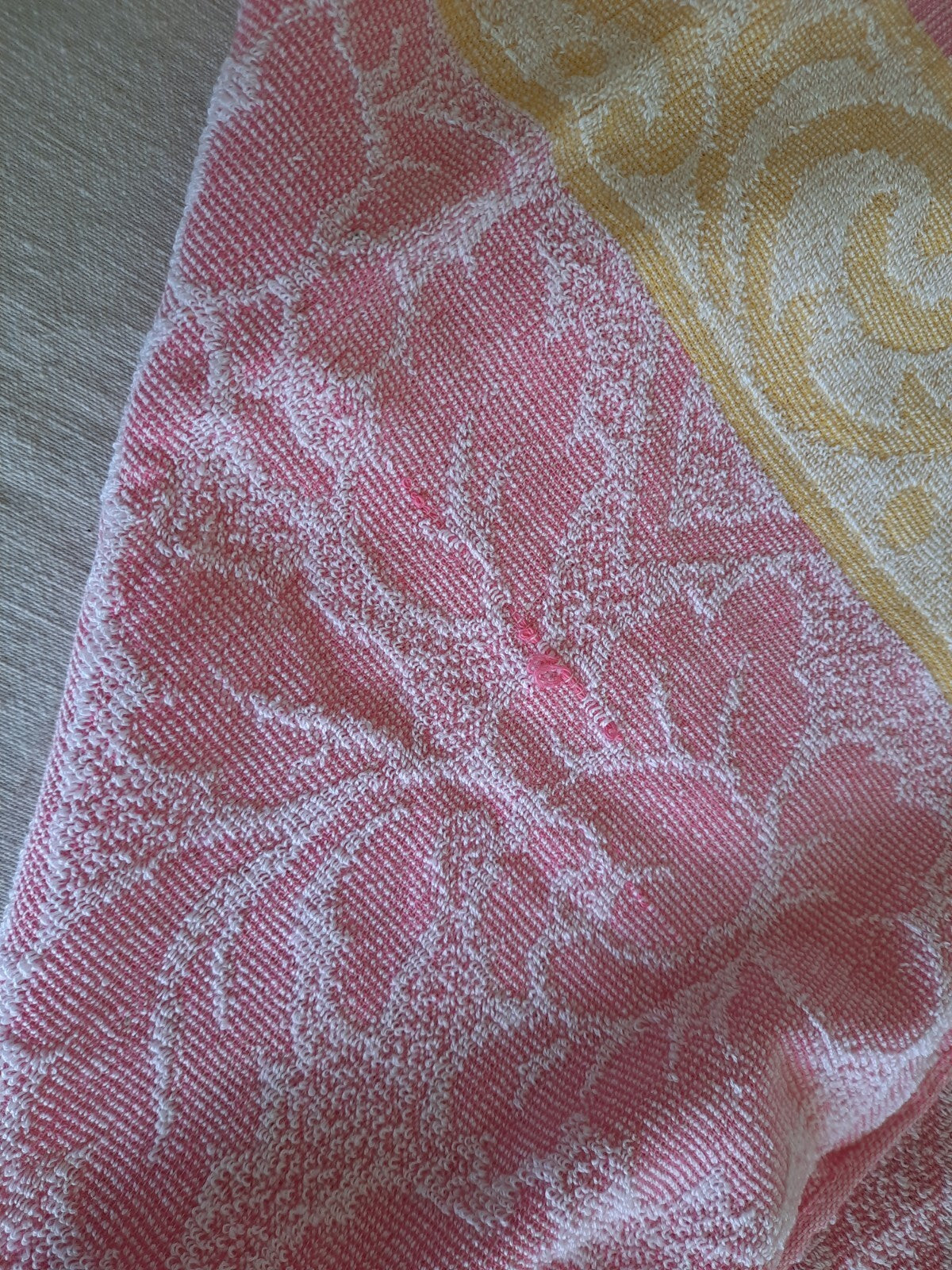 1 Vintage Towel Pink Yellow Retro Hand bathroom prop Midcentury Cotton Floral