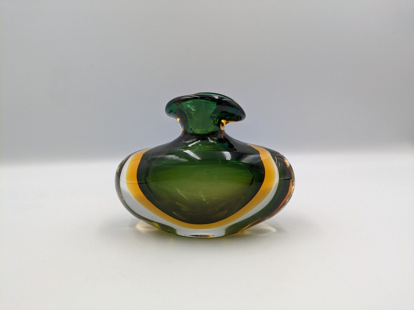 Murano Sommerso Hand Blown Art glass Green Amber Cased Italian perfume Bottle UV
